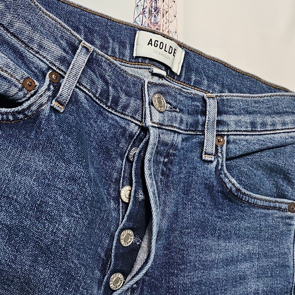 Agolde Los Angeles Distressed Classic 5 Button Blue Denim Jeans Size 26 - Picture 3 of 6